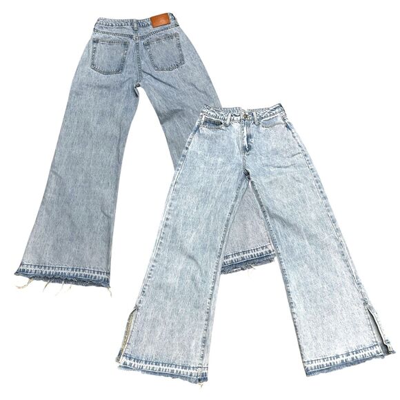 Princess Polly Wide Leg Side Slit Jeans Size 4 Light Wash - Picture 15 of 15